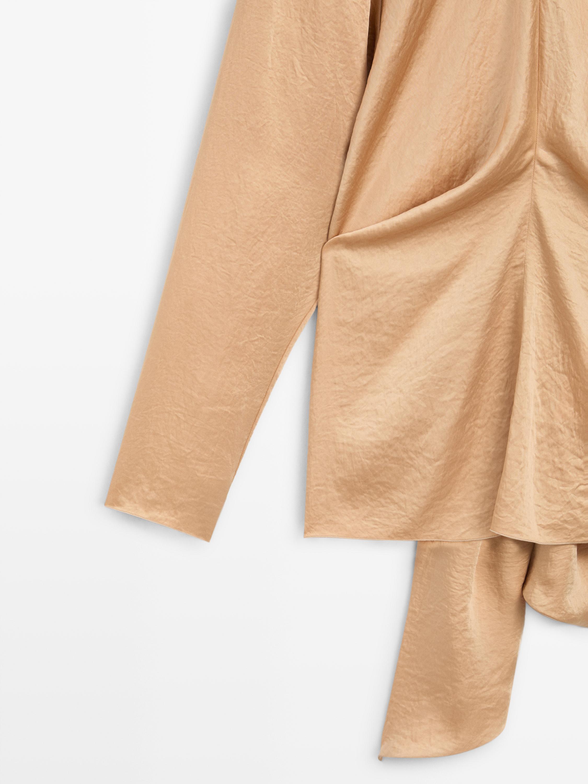 Flowing satin blouse with tie detail